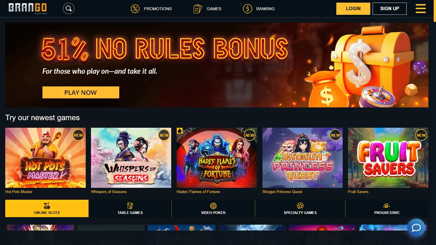 Brango Casino games area on desktop