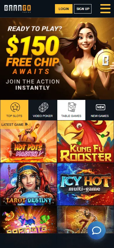 Brango Casino home page on a mobile device