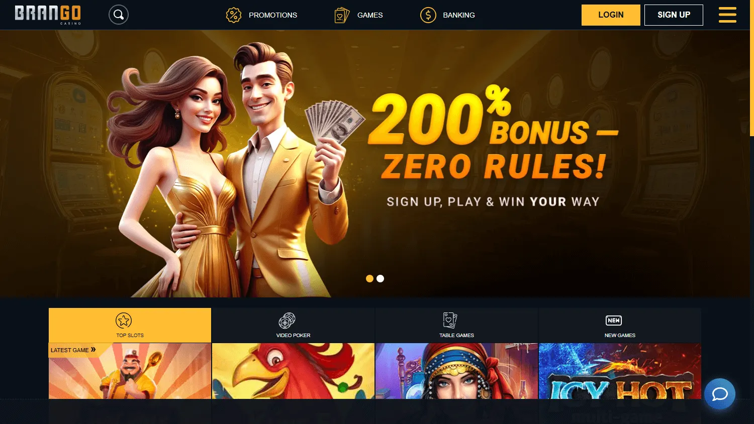 Brango Casino home page on desktop