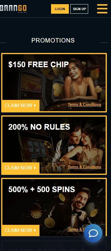Brango Casino promotions area on a mobile device